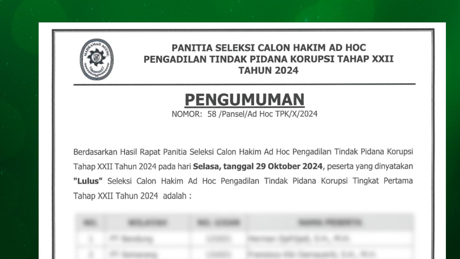 pengumuman ad hoc 